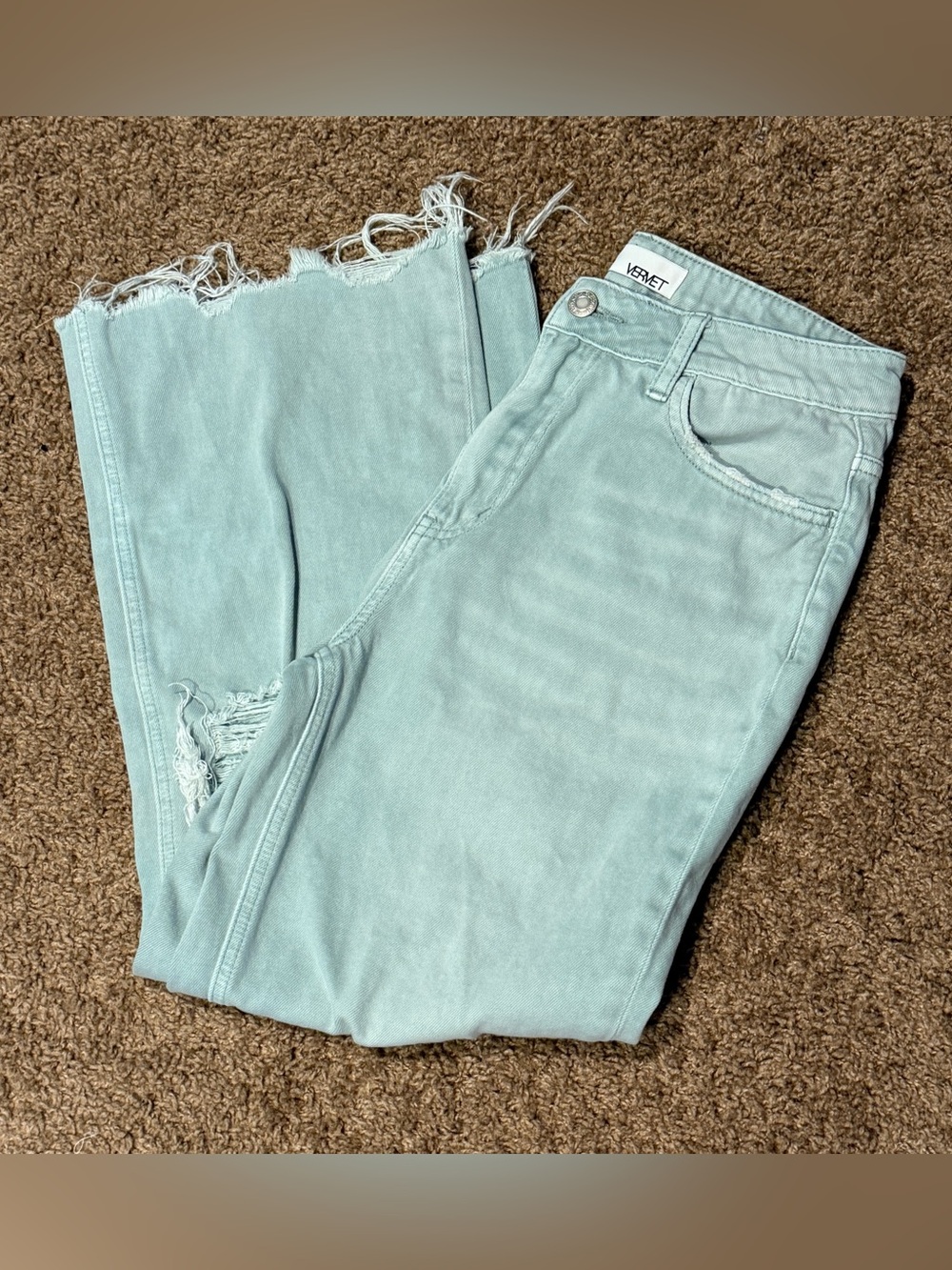 Vervet by Flying Monkey 90s Vintage Distressed Wide Leg Crop Jeans Green